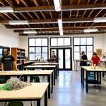 **A brightly lit, collaborative makerspace filled with diverse individuals working on various sustainable design projects. Recycled plastic filaments are being used in 3D printers, and laser cutters are precisely shaping wood components. The atmosphere is buzzing with shared knowledge and creative energy, showcasing the power of open-source innovation and digital fabrication in building a community of eco-creators.**