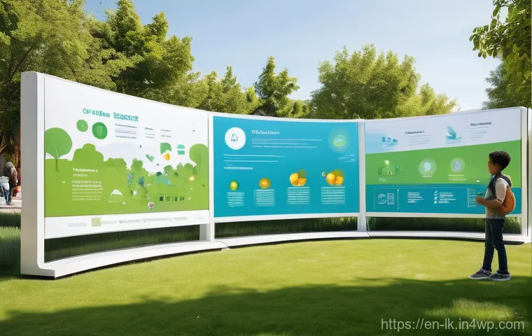 에코크리에이션과 관련된 데이터 시각화 - Local Community Engaging with Interactive Sustainability Data Display**
A vibrant, sunny outdoor sc...