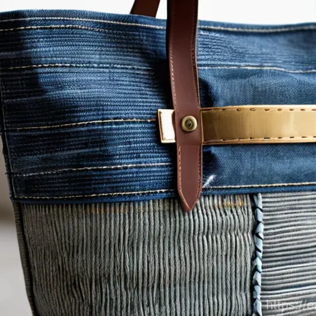 에코크리에이션을 위한 혁신적인 접근법 - **Prompt: Urban Upcycled Fashion Accessory**
A close-up, high-fashion studio shot of a chic, mid...